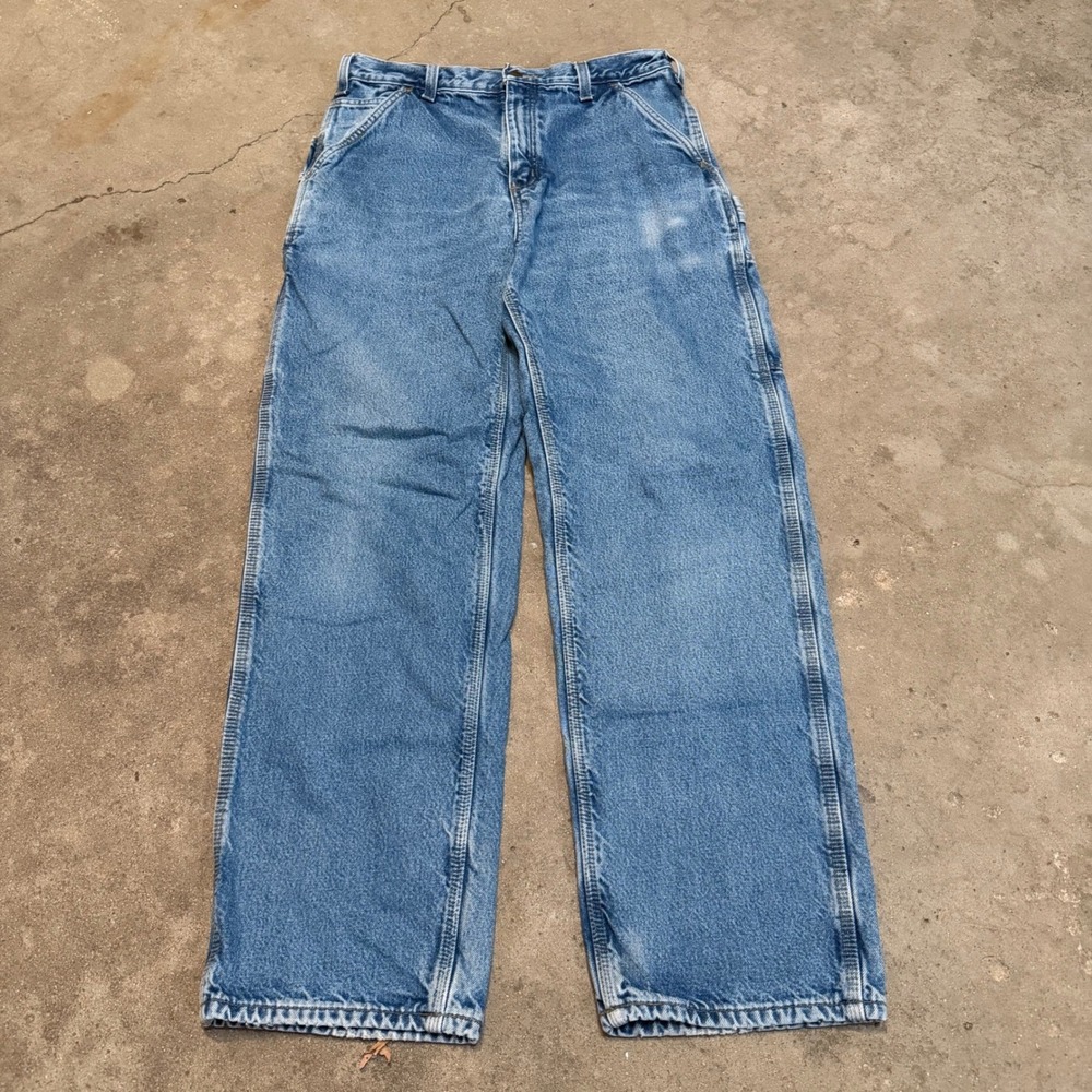 Carhartt B236 DST Jeans Mens 34x34 Blue Flannel Lined Dungaree Carpenter Pants